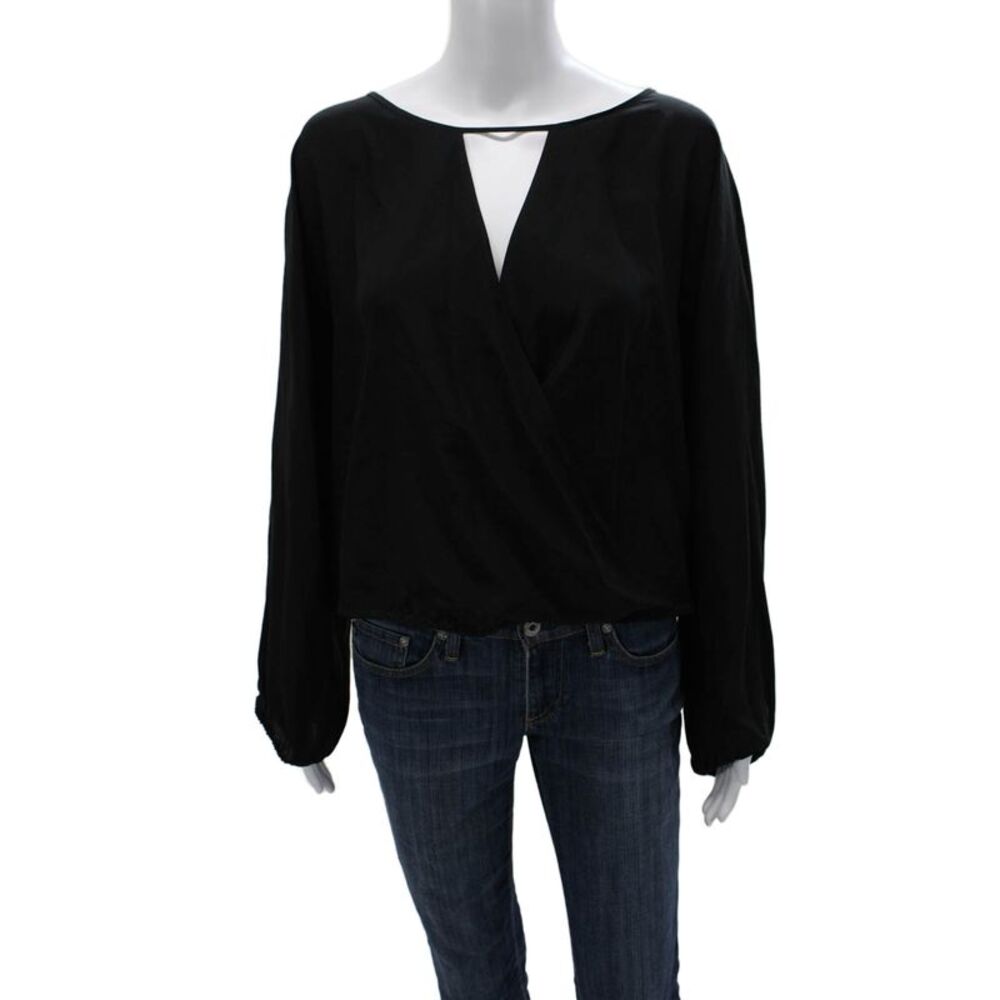 Emerson Thorpe Womens Black Silk V-Neck Long Sleeve Basic Blouse Size S